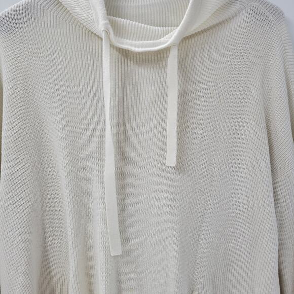 T by Talbots Womens Sweater Large Ivory Drawstring Cowlneck Waffle Knit Pullover - Picture 2 of 13